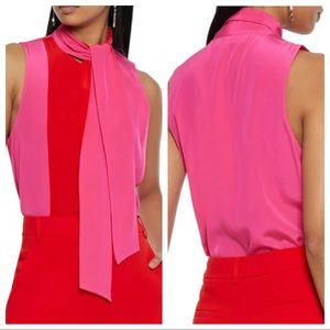 DVF NWT Regine Silk Two Tone Blouse with Necktie M